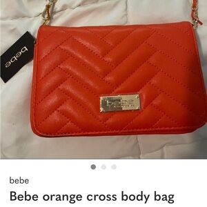 Bebe Vibrant Orange Quilted Crossbody Bag